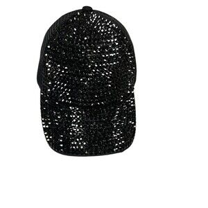 Baseball Cap Unisex Adjustable Black Rhinestone Bling
